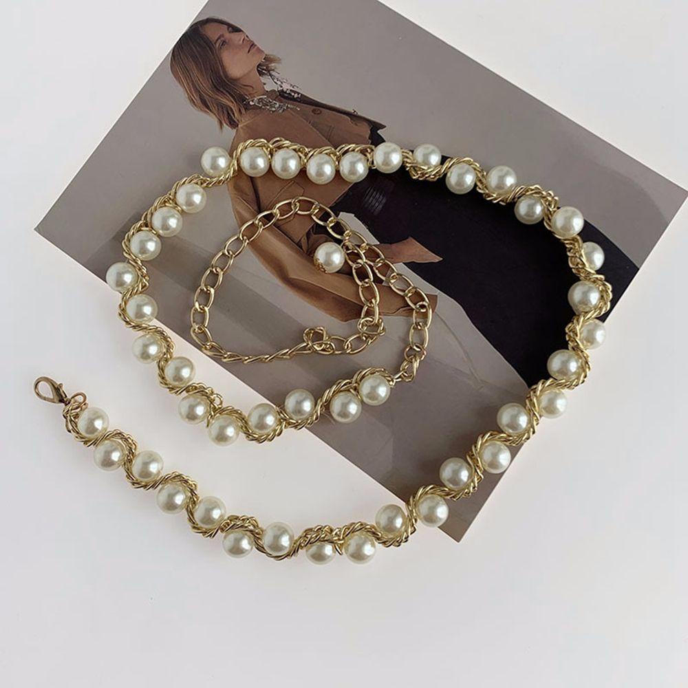 JARRED Thắt Lưng Đính Ngọc Trai Khóa Tôm Hùm Bằng Hợp Kim Có Thể Điều Chỉnh