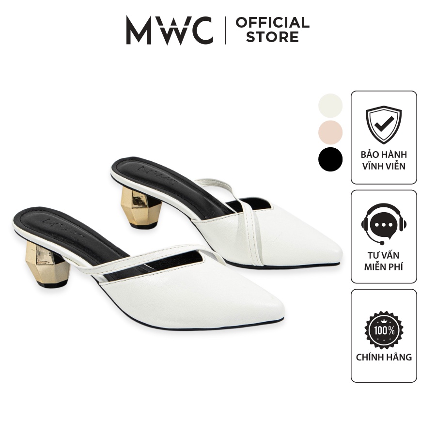 Giày MWC 4278 - Giày Sục Cao Gót, Sục Cao Gót Mũi Nhọn Da Trơn Đế Hình Chóp Cao 5CM Tôn Dáng