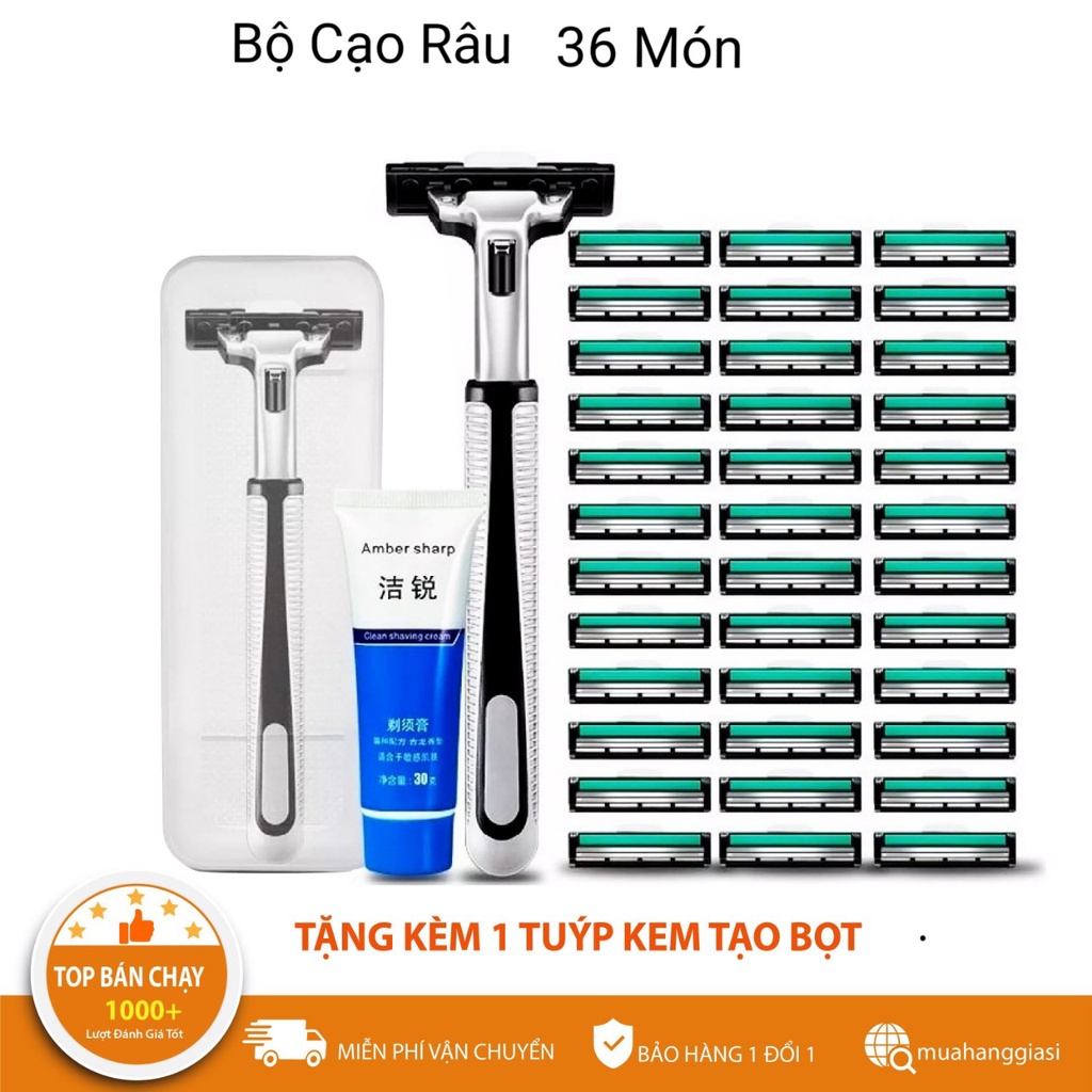 Dao Cạo Râu Bộ 38 Món ComBo 36 Lưỡi Kép 1 Thân Dao 1 Tuýp Kem Làm Mềm - Tuốt Lại Vẻ Đẹp Trai