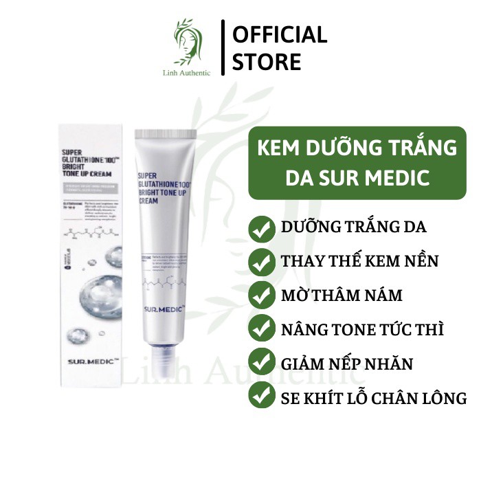 Hàn Quốc - Kem dưỡng trắng da nâng tone Sur.Medic Super Glutathione 100 Bright Tone Up Cream | BigBuy360 - bigbuy360.vn