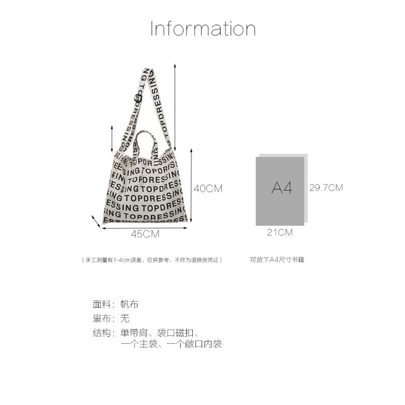 Túi tote túi vải canvas đeo chéo họa tiết chữ