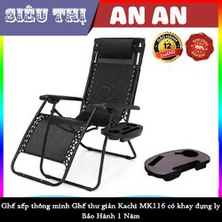 Ghế xếp thư giãn Kachi có khay đựng ly & New Golden Sea không khay đựng ly màu đen nằm ngồi  thoải mái bảo hành 12 tháng