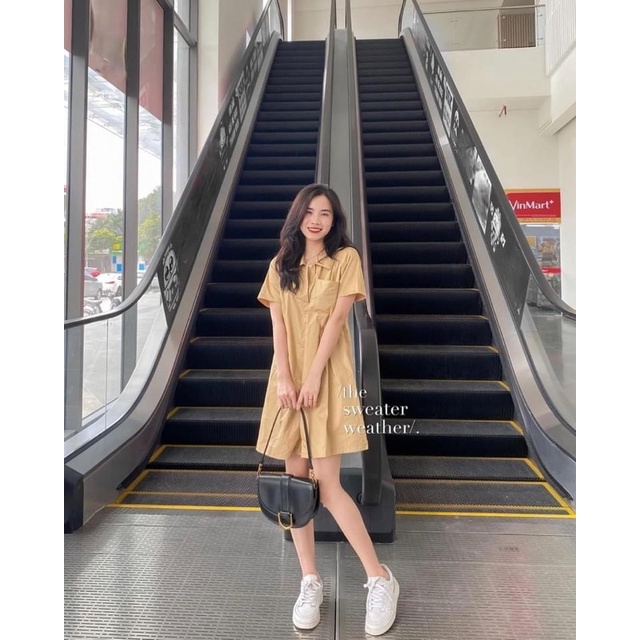 Đầm - Váy sơ mi dáng A cổ đức túi ngực 3 màu hiện đại