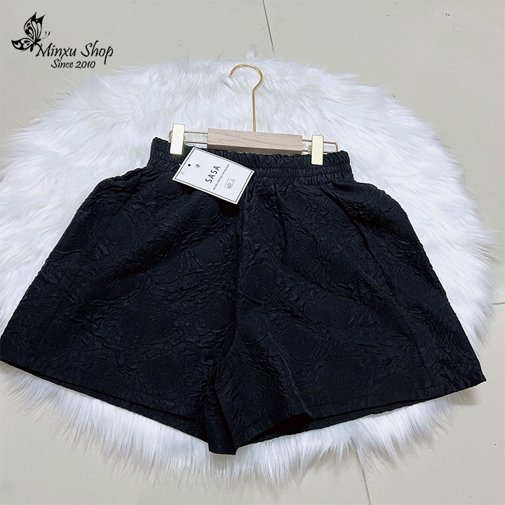 Quần đùi nữ cạp chun có 2 TÚI sâu to, quần short nữ lưng cao ống rộng vải xốp phồng 3D cao cấp Minxu Shop QX30