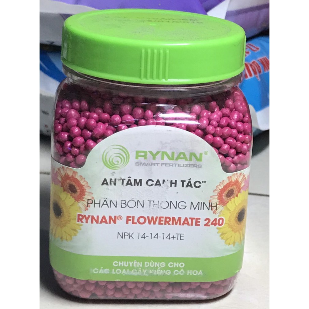 Phân Bón tan chậm Thông Minh Rynan Flowermate 240 NPK 14-14-14+TE Chuyên dùng cho các loại cây kiểng có hoa (150g)