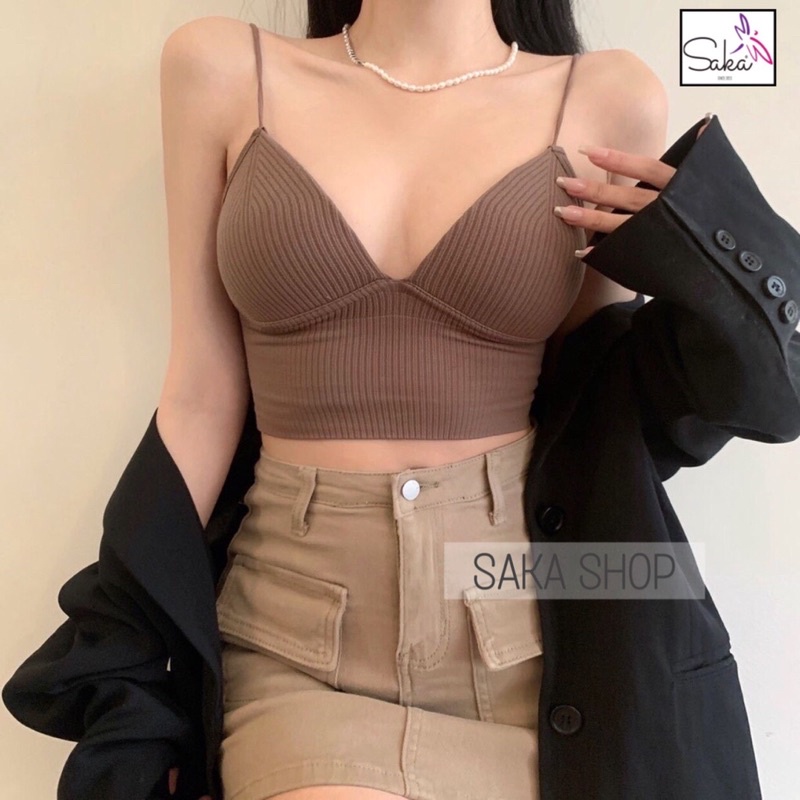 Áo bra len hai dây có mút nhẹ ôm tạo khe nhiều màu