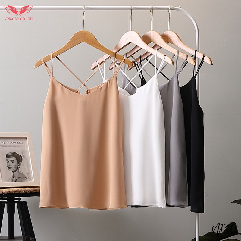 Áo 2 Dây Lụa Nữ VINGO Đan Chéo Lưng Lụa Trơn Cao Cấp Quyến Rũ Mặc Trong Áo Vest Và Cardigan N130 VNGO | BigBuy360 - bigbuy360.vn
