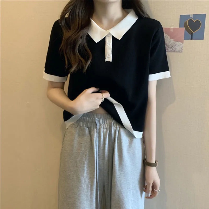 Áo polo Ngắn Tay Phối Màu Phong Cách Harajuku Thời Trang Cho Nữ Áo phông Nữ NZ-TX-284