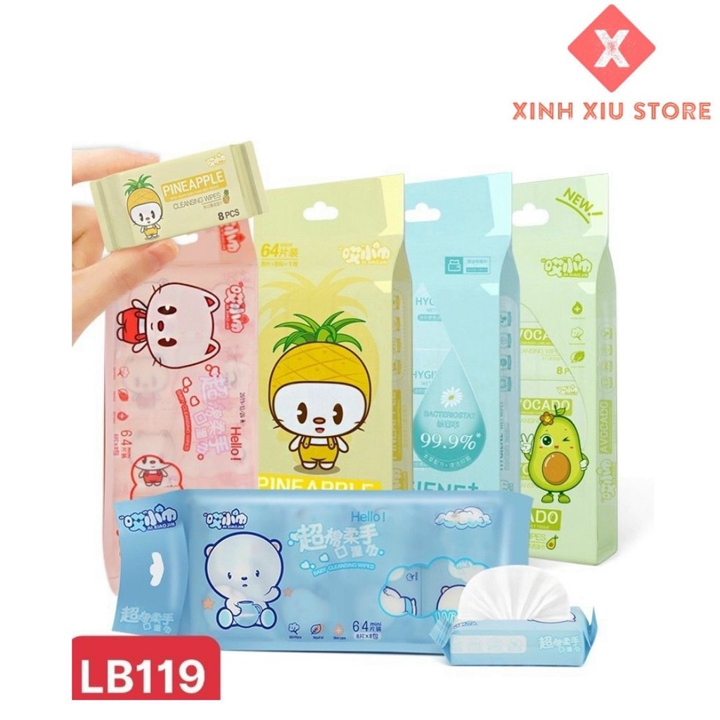 Set 8 Gói Khăn Giấy Ướt Mini Dễ Thương Bỏ Túi Tiện Lợi Gói 8 Miếng