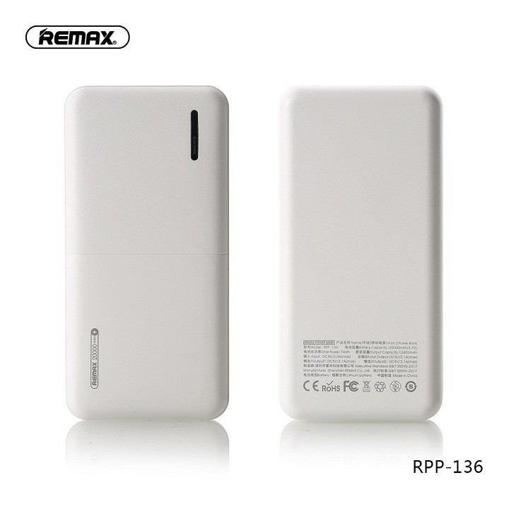 Pin Sạc Dự Phòng Remax RPP-136 Dung Lượng 20.000mAh 2 Cổng Ra Usb - Sạc Dự Phòng Remax RPP-136