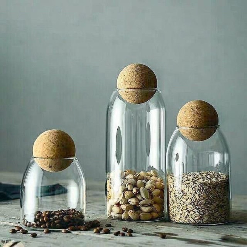 Lọ keo hũ thuỷ tinh nắp đậy kín bóng gỗ 500ml-800ml-1000ml dùng đựng bánh kẹo, trà, chè, gia vị, sữa, hạt,tảo, trồng cây