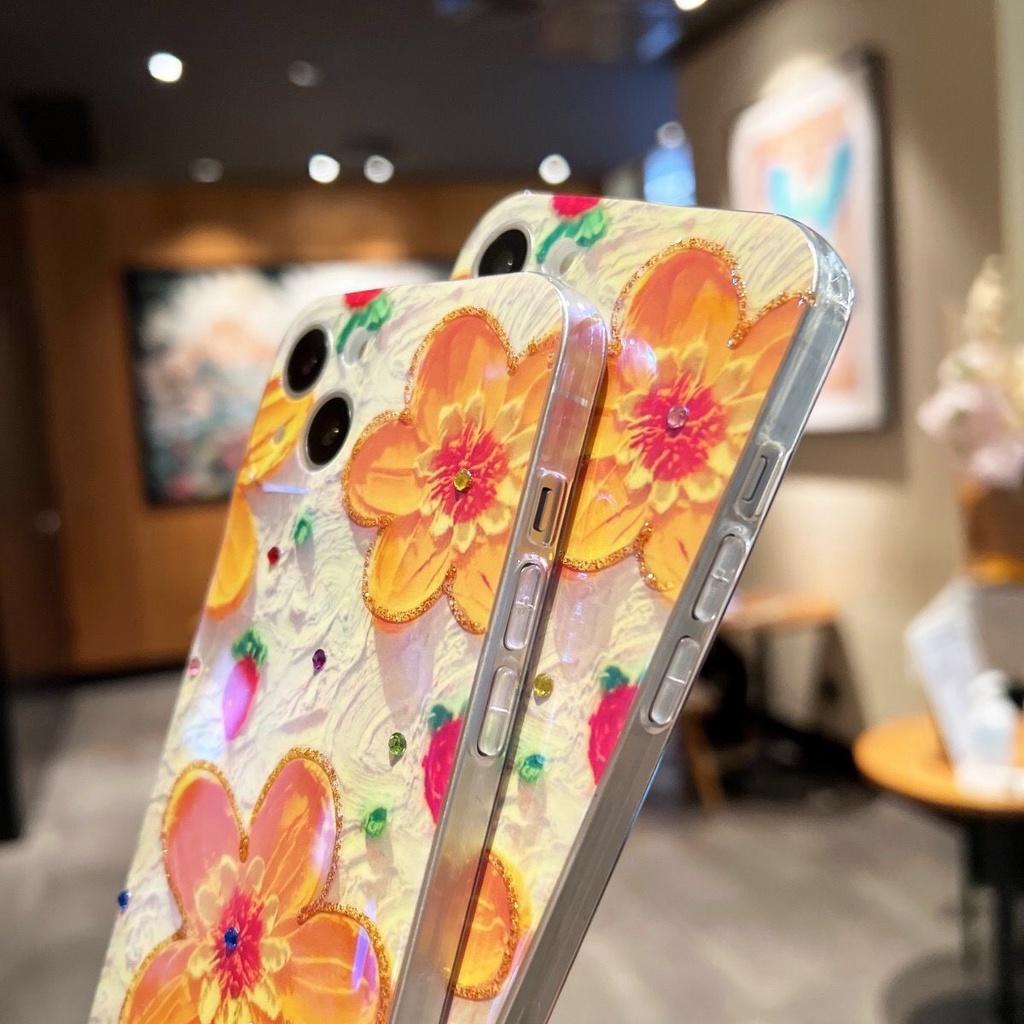 Ốp Điện Thoại Tranh Sơn Dầu Hình Cô Gái Và Hoa Cho iPhone 11 11ProMax 13 13 Pro Max 12 12Pro Max X XS XR