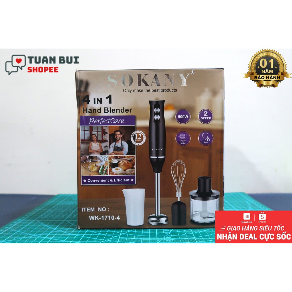 Máy xay sinh tố cầm tay WK-1710 (4 trong 1) công suất 500W