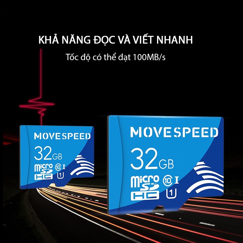 Thẻ Nhớ 16GB/32GB/ 64GB Class 10 U1 MOVESPEED Tốc Độ Đọc 100MB/s Chuyên Dụng Cho Máy Ảnh, Camera