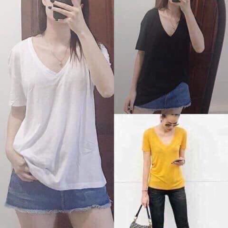 Áo phông giấy cổ tim 5 màu