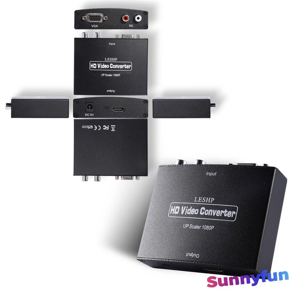 LESHP 1080P VGA 3.5mm Stereo Audio To HDMI-compatible Converter Box W/ Adapter sunnyfun
