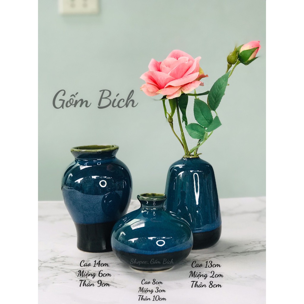 Set Combo 3 Bình Hoa Lọ Hoa Mini Nhiều Mẫu Men Hỏa Biến - Gốm Sứ Bát Tràng - Decor Trang Trí