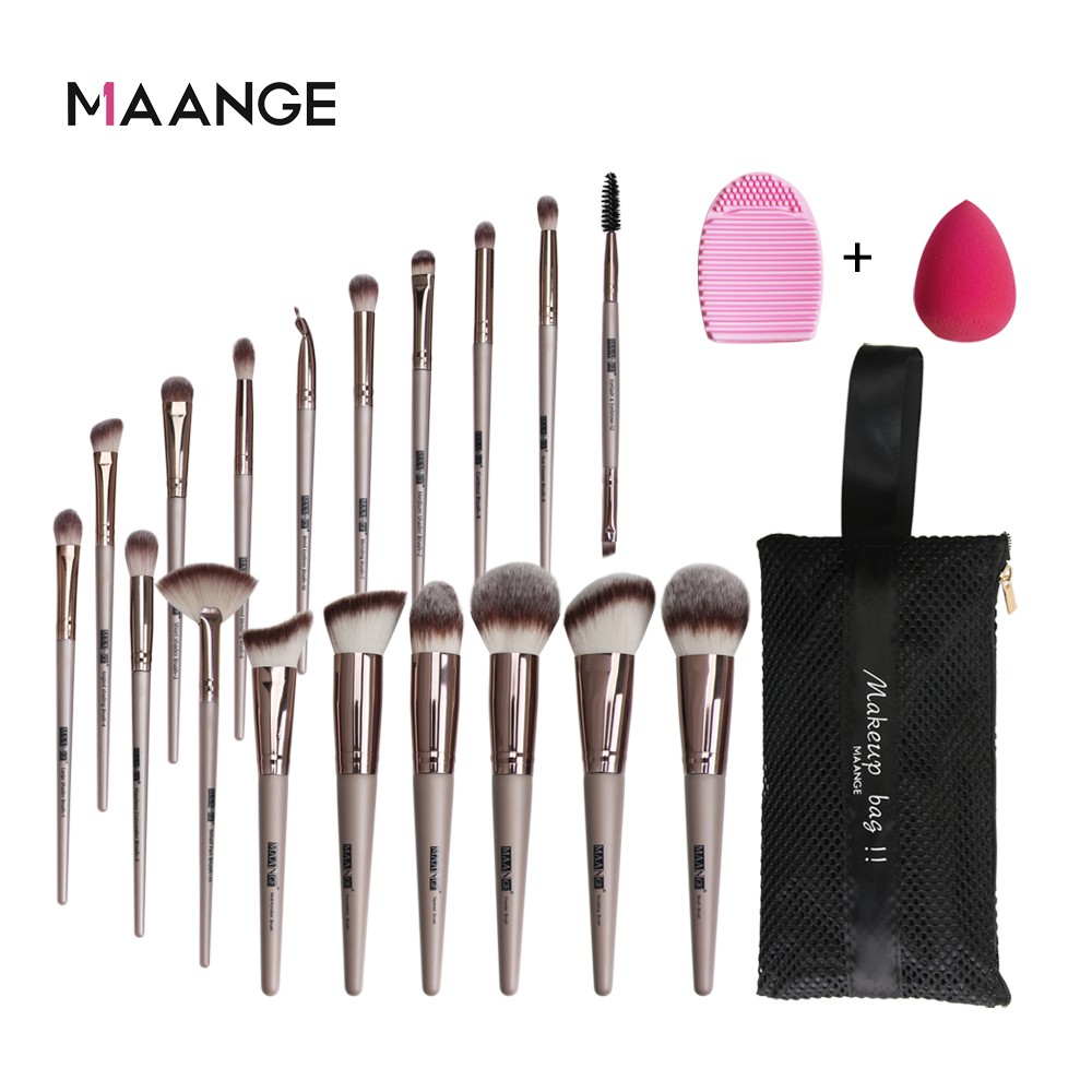 Set 18 Cọ Trang Điểm MAANGE Kèm Bông Phấn Và Miếng Làm Sạch Cọ