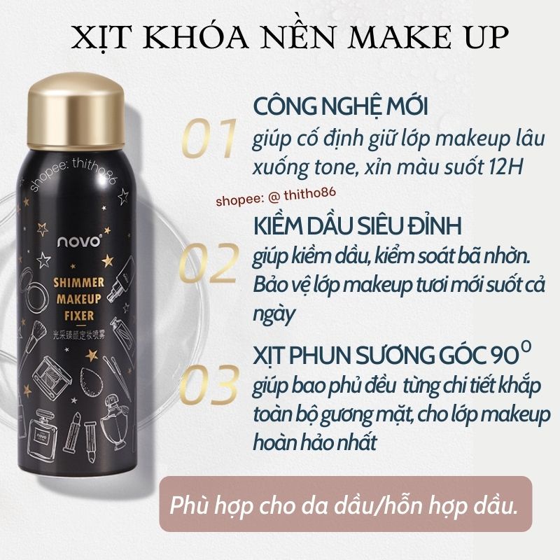 Xịt Khoáng Khóa Lớp Nền Trang Điểm Lâu Trôi NOVO Shimmer Makeup Fixer 5743