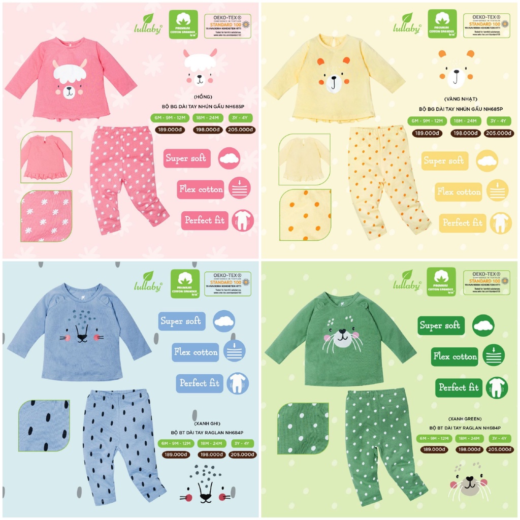 Bộ dài tay cài vai petit Lullaby cho bé