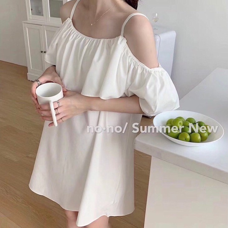 Váy Hai Dây Trễ Vai Bèo Siêu Xinh 💕Váy hai dây nữ suông hàn quốc trendy