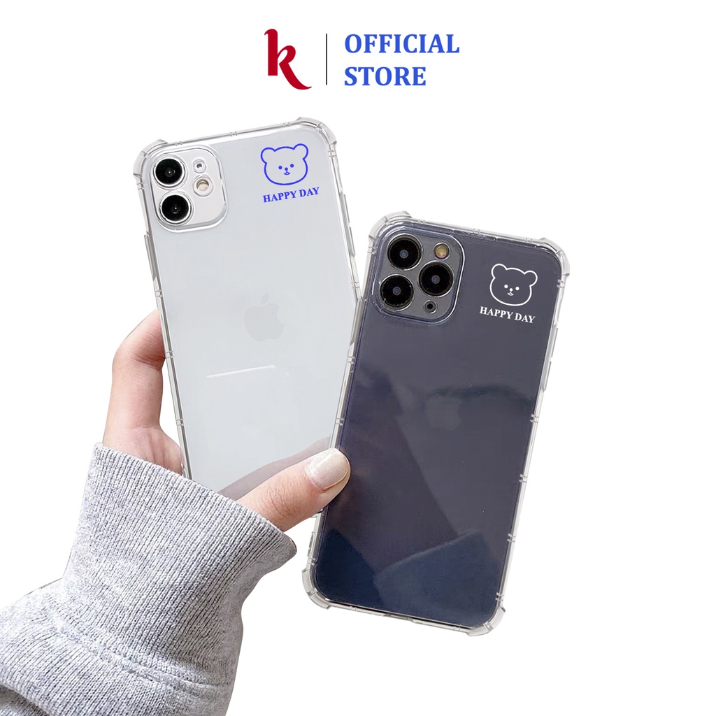 Ốp lưng iphone gấu happy chống sốc trong suốt viền vuông bảo vệ camera 13 pro max 11 12 promax mini 6 6s 7 8 plus x xr x