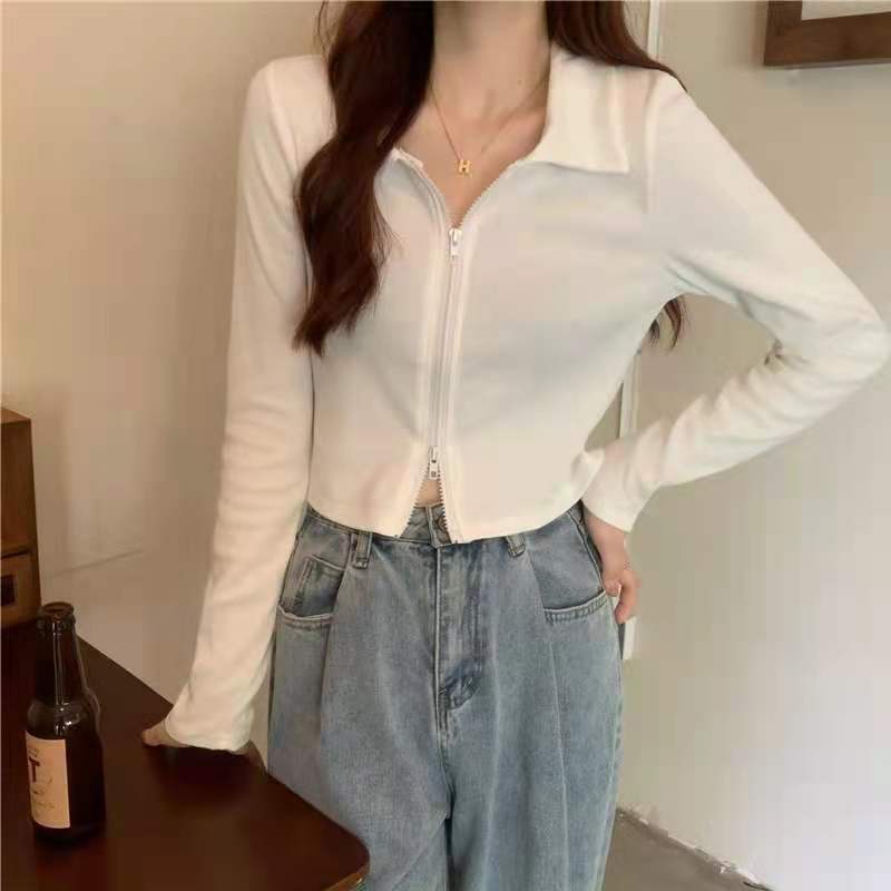 Áo khoác cardigan phối khoá kéo thời trang mùa thu phong cách Hàn Quốc