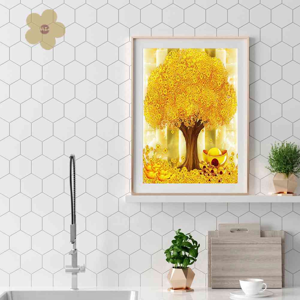 Tranh Đính Đá Kim Cương Toàn Bộ 5D DIY Hình Vẽ Cây Tiền