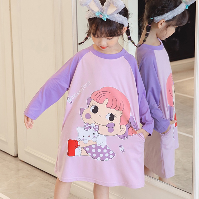 Bộ Đồ Ngủ Tay Dài Cổ Tròn In Hình Hoạt Hình Thoáng Khí Dành Cho Trẻ Em