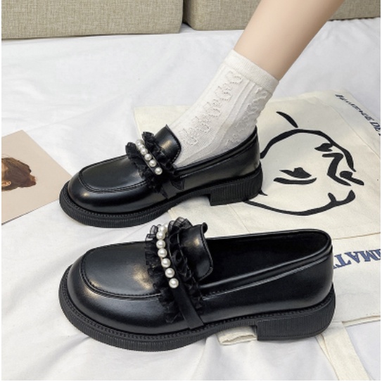 Giày Loafer ren đen Ulzzang xinh xắn (hàng Quảng Châu có sẵn)