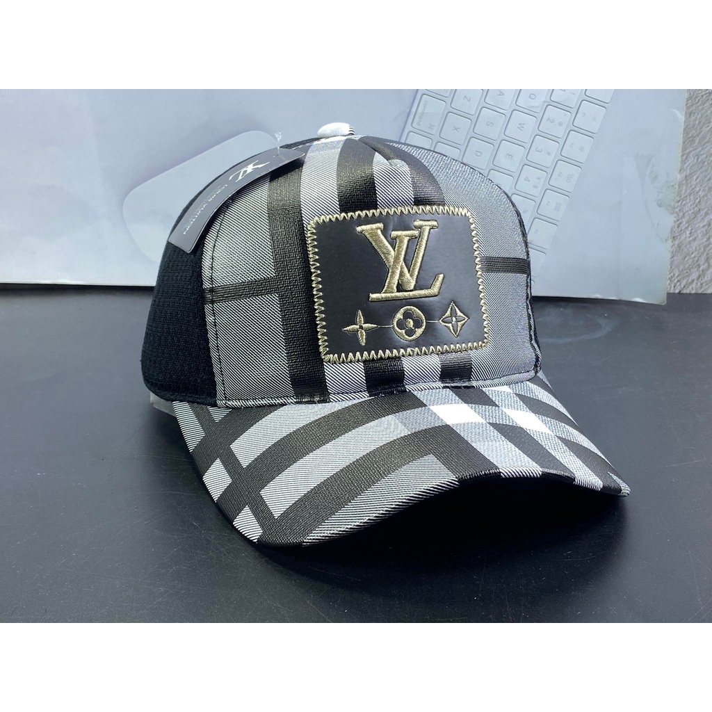 Nón kết nam nữ - Mũ lưỡi trai  thêu lv phối lưới da caro cá tính - thời trang hàn quốc