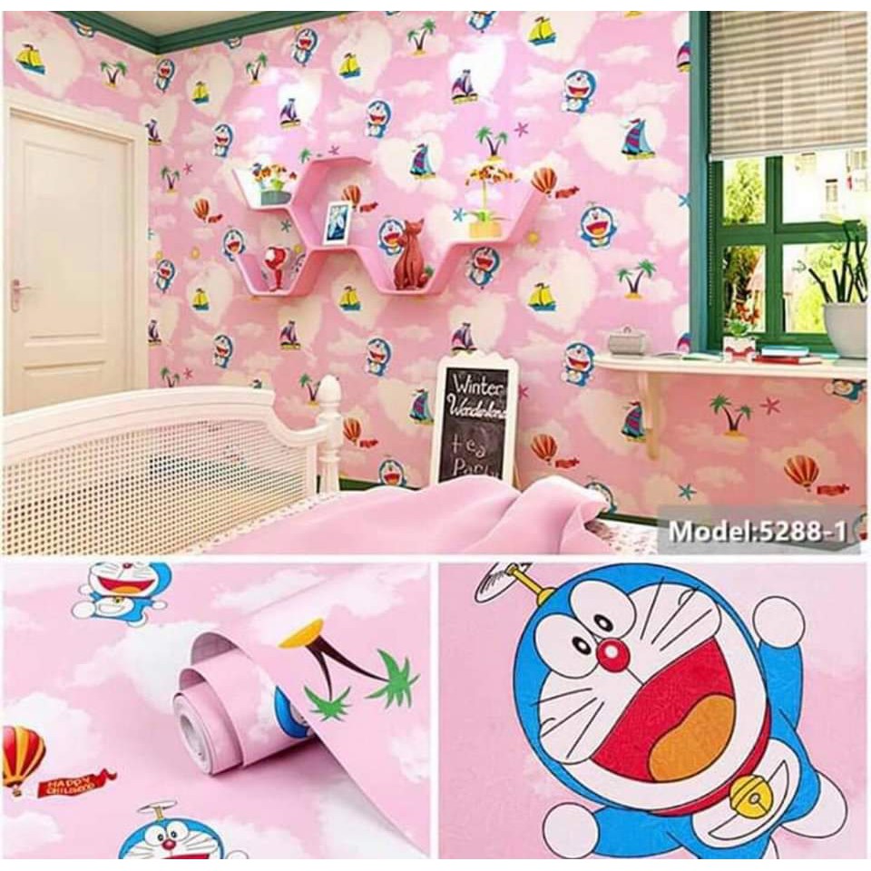Cuộn 10m giấy dán tường có keo sẵn DOREMON nhiều mẫu