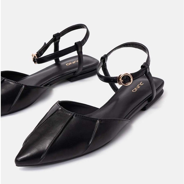 Giày Búp Bê Nữ Thời Trang 3cm JUNO Mũi Nhọn Mặt Giày Xếp Ly Cách Điệu BB03079