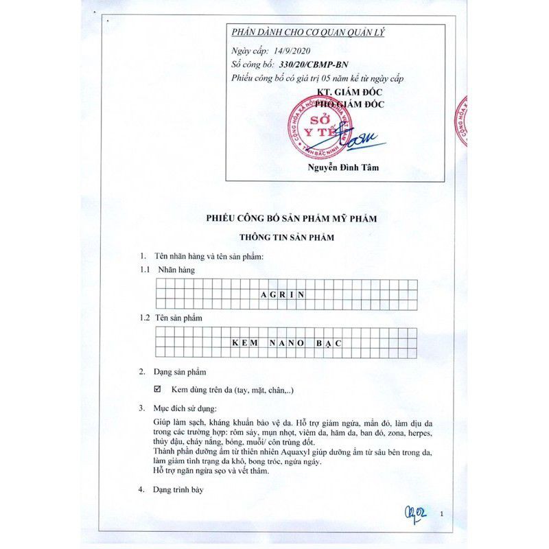 Kem Nano bạc AGRIN bôi da bé