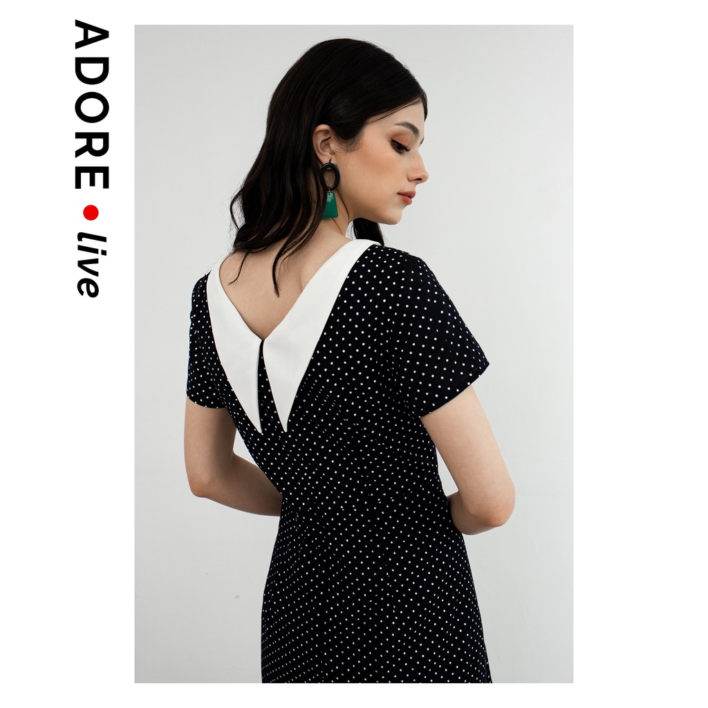 Đầm mini a chấm navi cổ nơ trắng 2LVA1160 ADORE DRESS
