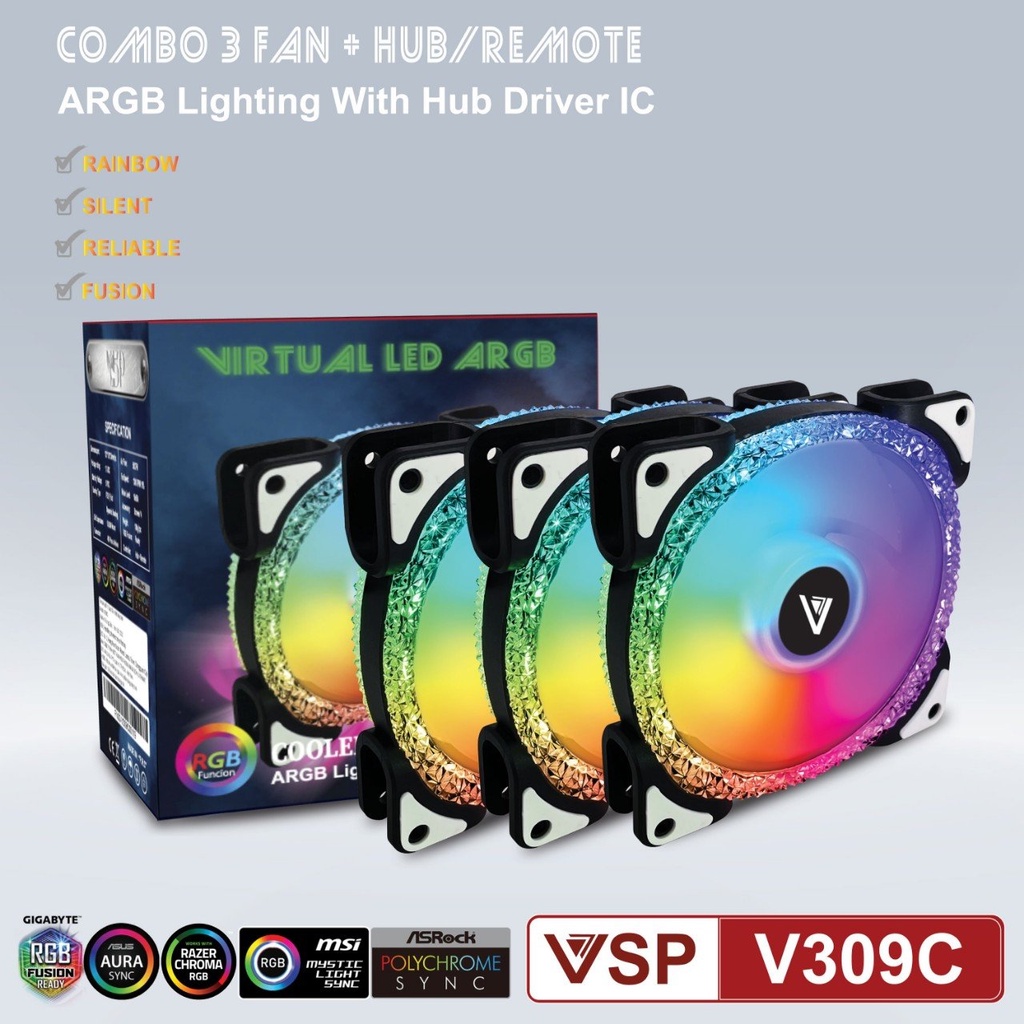 Bộ kit 3 Fan Led RGB + Hub VSP V309C