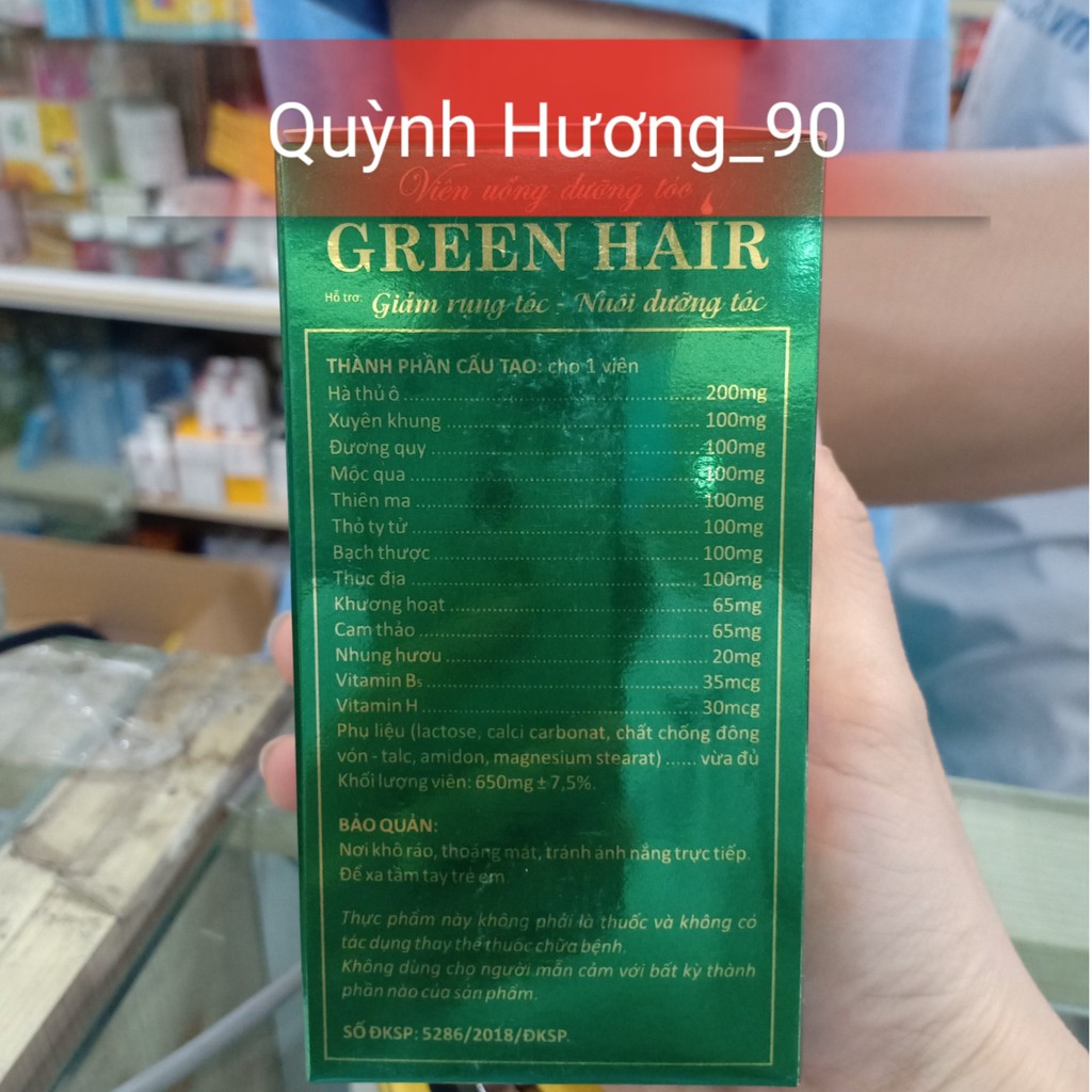 Viên uống dưỡng tóc GREEN HAIR 60 viên giúp tóc mọc nhanh,chắc khỏe
