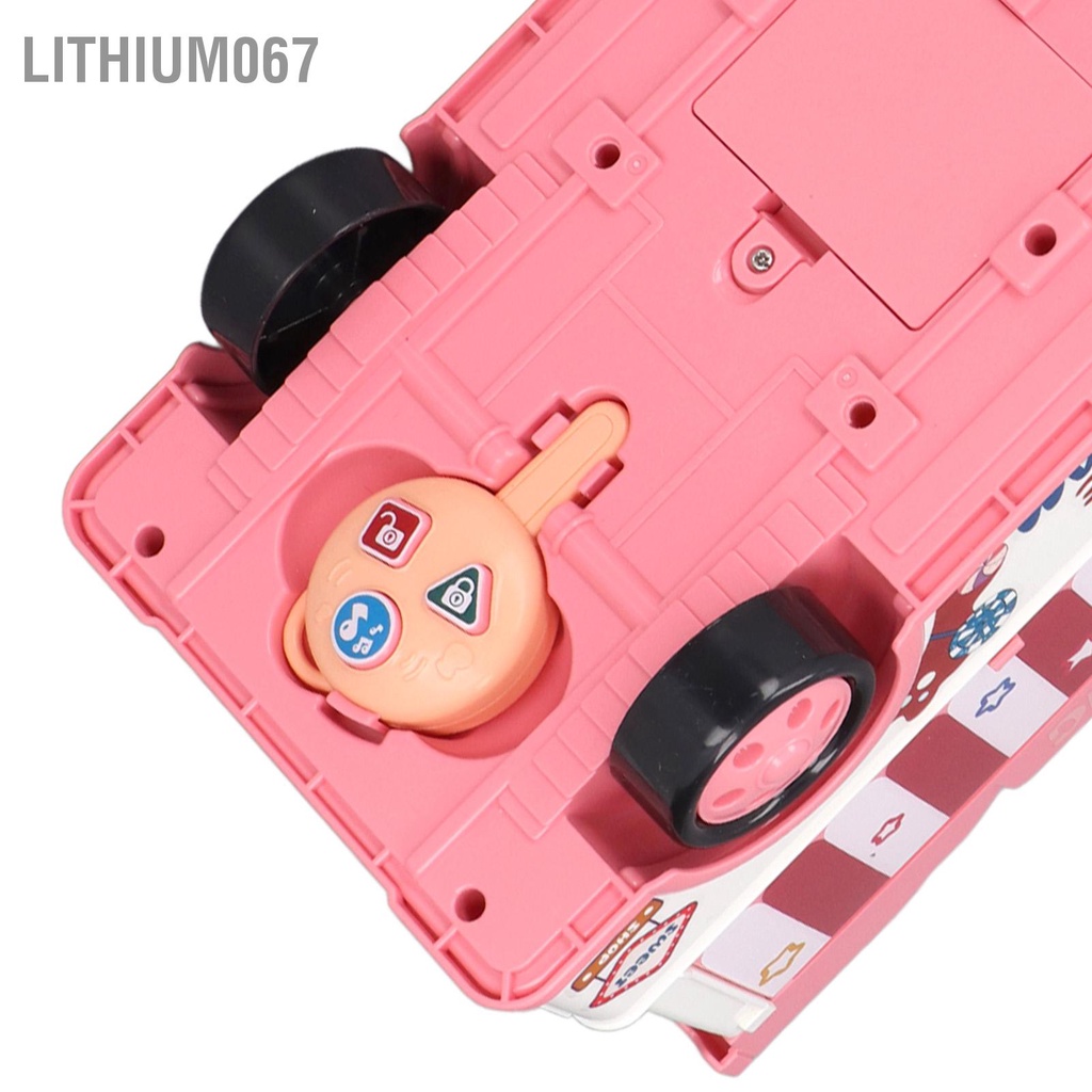 Lithium067 Trẻ em Money Bank Bus Shaped Password Điều khiển từ xa Mở khóa Âm nhạc Hộp đựng tiền điện tử