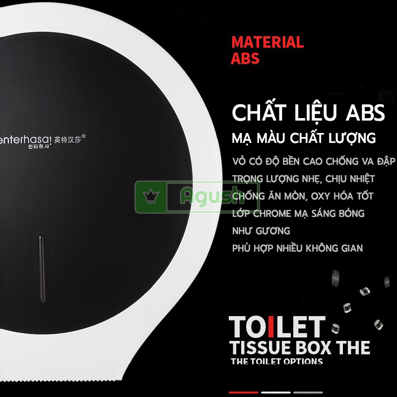 Hộp đựng giấy vệ sinh cuộn lớn công nghiệp treo dán tường INTERHASA E1008 màu đen nhựa bền đẹp chống nước nhà tắm toilet