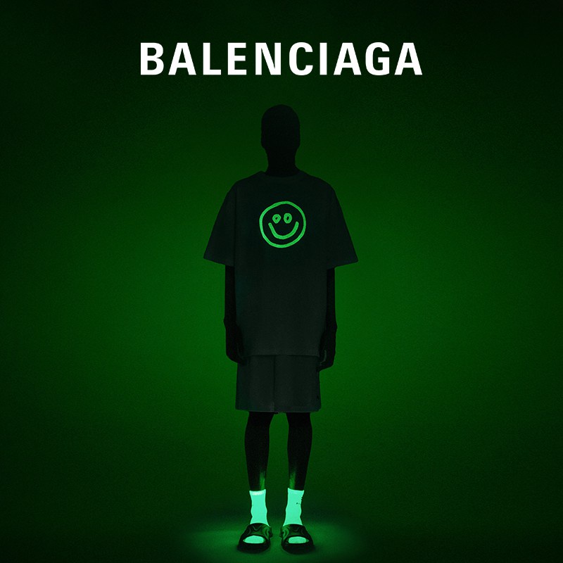 Áo Thun In Hình Mặt Cười Balenciaga Dạ Quang Cá Tính Cho Nam