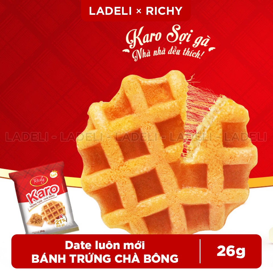 BÁNH TRỨNG TƯƠI - CHÀ BÔNG SỢI GÀ KARO RICHY 26GR.X 6 CHIẾC.