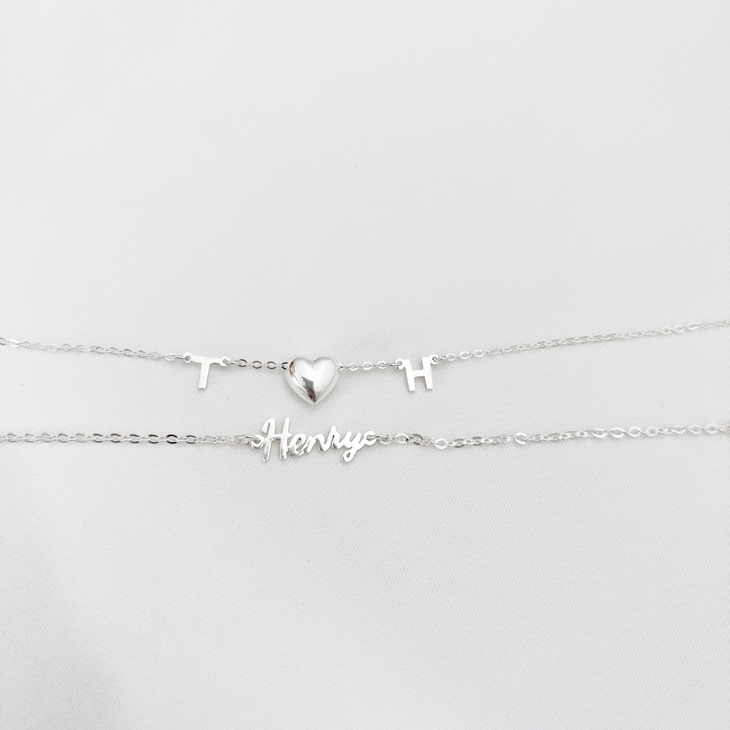 Vòng tay khắc tên theo yêu cầu trái timchuẩn bạc ta đẹp DaLiA Jewelry lắc tay bạc lắc chân bạc độc đáo