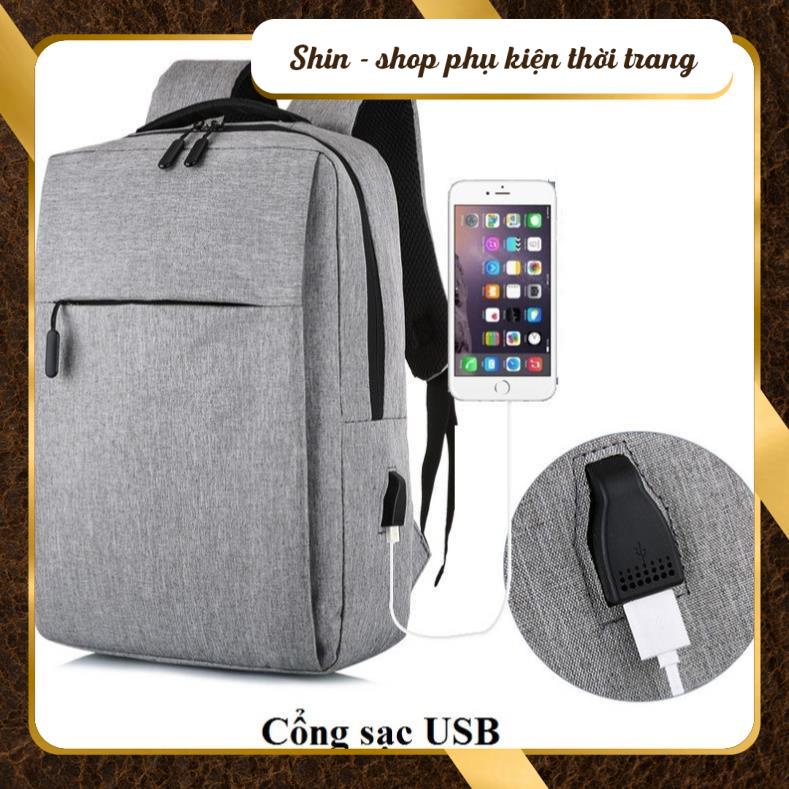 Balo laptop nam nữ vải Canvas Hàn Quốc chống nước ba lô cặp học sinh, tích hợp cổng sạc USB thông minh - Shin Shop