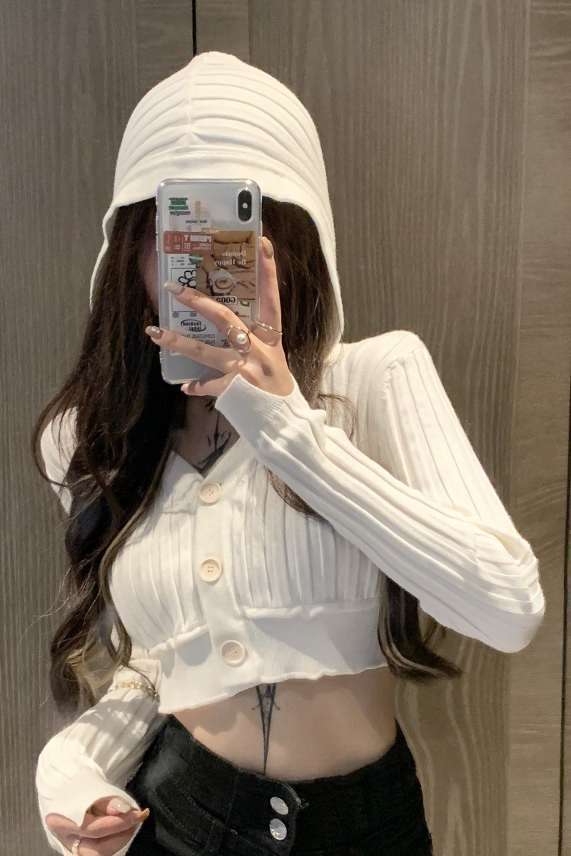 [ORDER] Áo len mỏng có mũ dáng croptop cá tính ulzzang