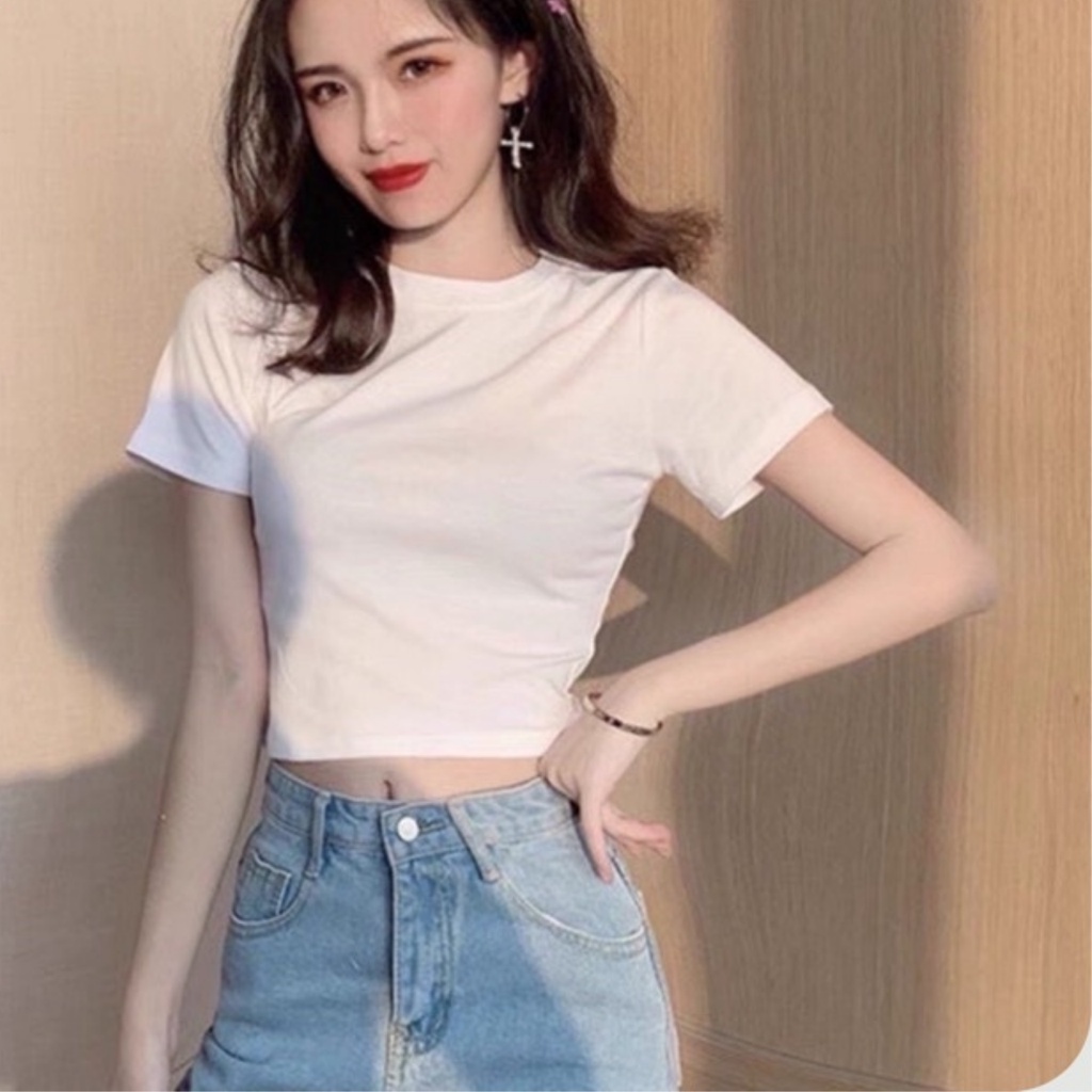 Áo croptop tay ngắn nữ ôm body Hagi clothings, Croptop Nữ trơn ngắn tay cổ tròn dáng ôm cổ tròn | WebRaoVat - webraovat.net.vn