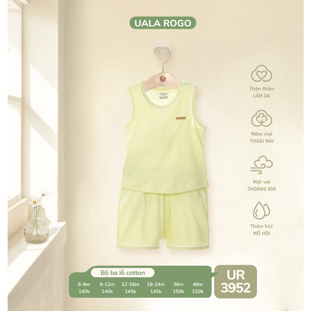 Quần áo bé trai 3 lỗ Ualarogo 6 tháng - 4 tuổi cộc tay cotton thoáng mát mặc nhà mùa hè thấm hút tốt
