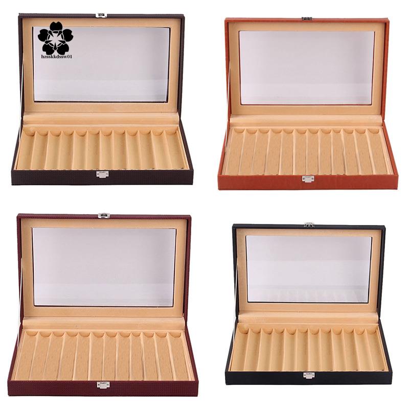 12 Slots Wooden Fountain Pen Display Case, Luxury Topped PU Leather Pen Display Case Jewelry Organizer,Orange