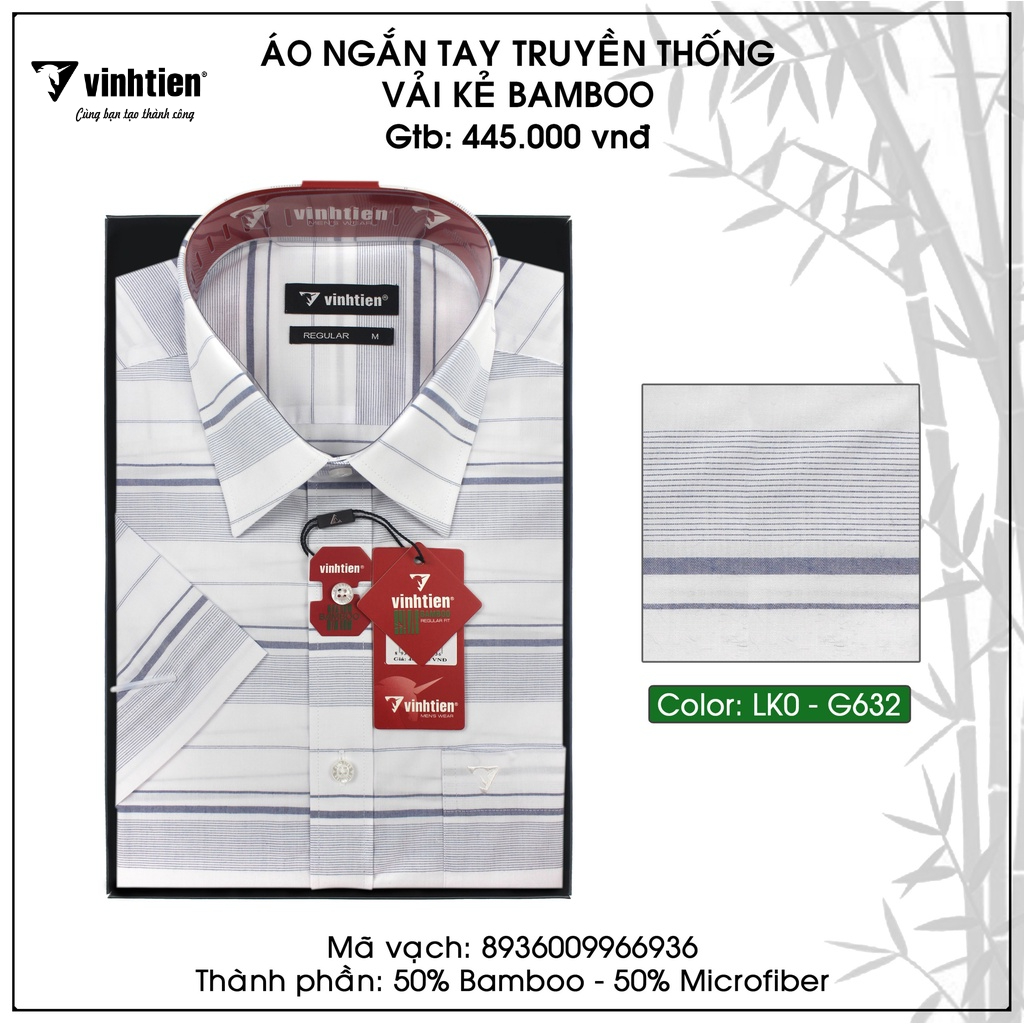 Áo Sơ Mi Ngắn Tay Caro Vải Bamboo Vạt Ngang Form Regular Vĩnh Tiến 445 - Nhiều Màu