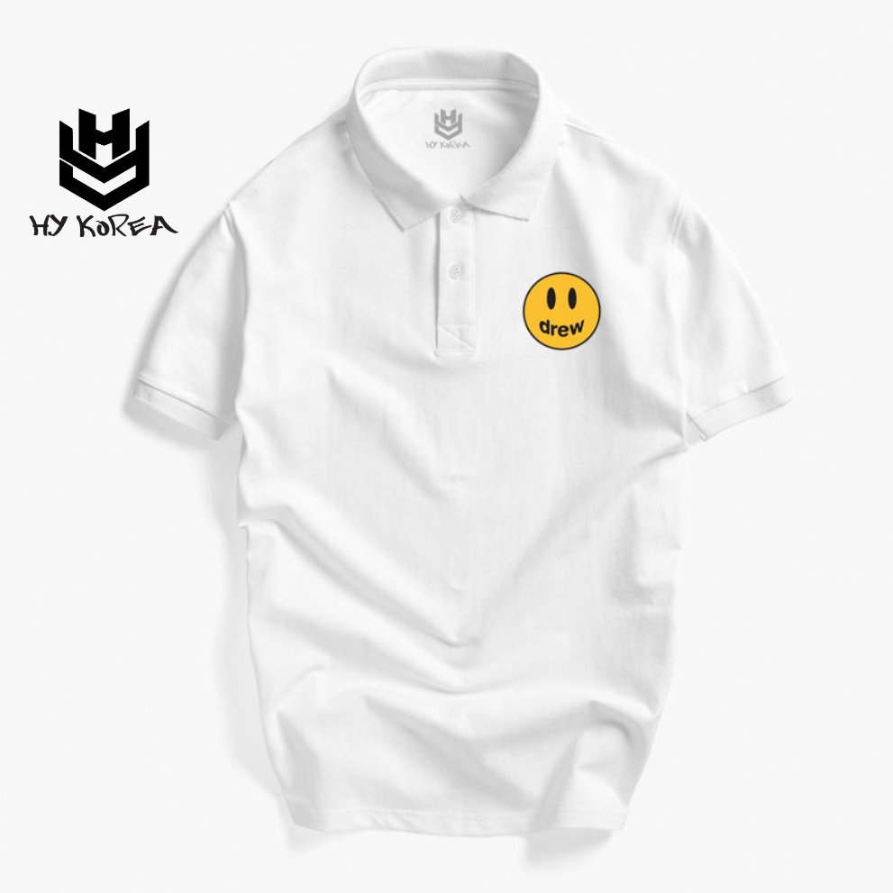 Áo Thun Polo Nam Nữ Vải Cá Sấu 4 Chiều Thêu Logo Mặt Cười Phong Cách Hàn Quốc HY Korea CTTH18