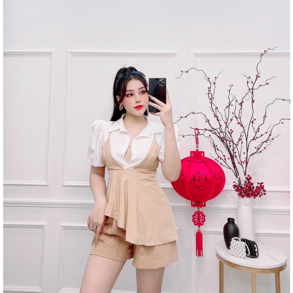SPK- Set short nữ, set kiểu 2 dây sơ mi nhiều màu đủ size S M L SKUS-13